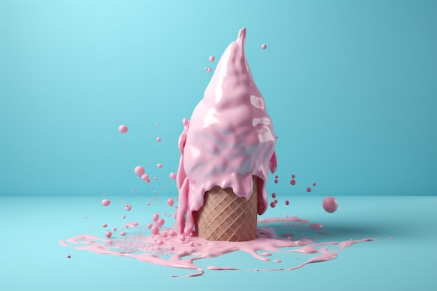 Helado de verano rosa nube azul arte helado concepto de postre crema IA generativa