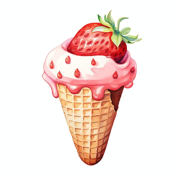 Helado de viaje con fresas ilustración acuarela clipart de viaje