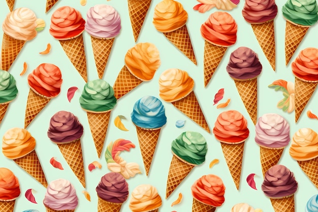 Helados de colores sobre un fondo verde