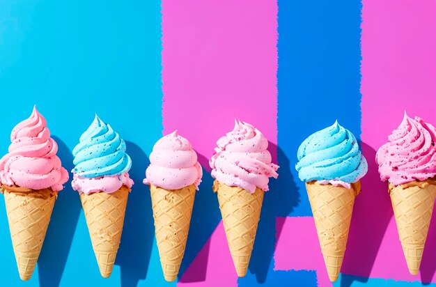 Helados coloridos en conos de gofres IA generativa