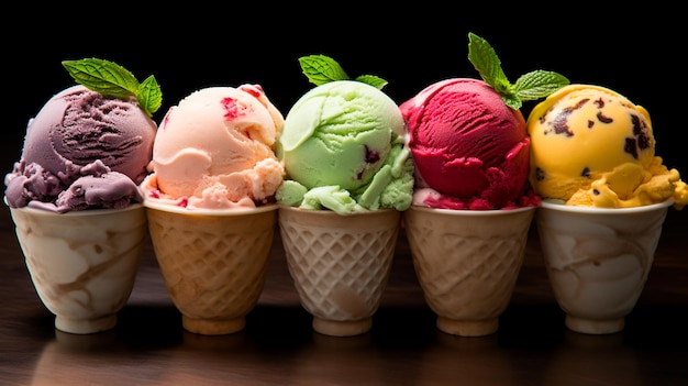 helados con diferentes sabores de varios sabores