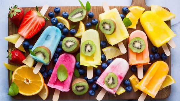 Foto helados de frutas enteras saludables