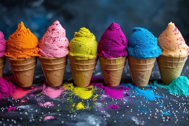 Helados con polvos de colores