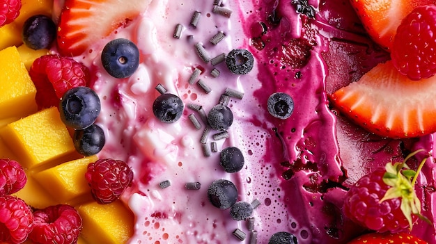 Foto helados de yogur de frutas smoothies de frutas y bayas frescas textura de helados del generative ai