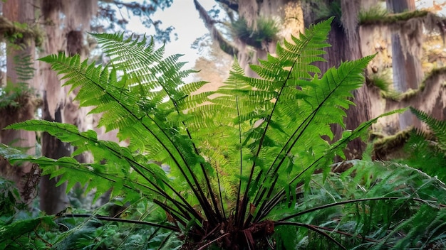 El helecho verde exuberante que crece en el bosque