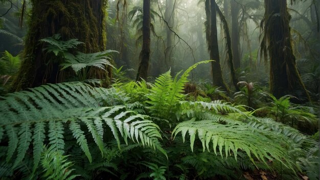 Los helechos verdes exuberantes en un denso bosque