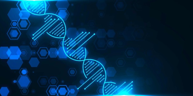 Hélice de ADN brillante en fondo azul borroso Concepto de salud genética médica y hereditaria Ciencia tecnológica Renderización 3D