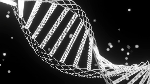 La hélice de ADN gira con puntos brillantes diseño hermosa espiral giratoria de ADN con puntos mágicos brillantes