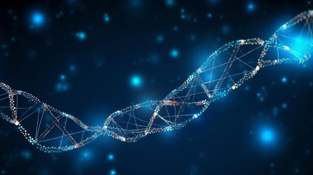 Hélice de DNA com luz azul Código genético DNA Estrutura molecular Generativa Ai