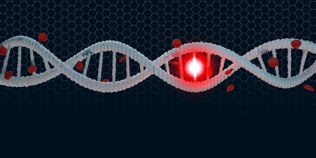 Foto hélice de dna estrutura de vida e células vermelhas do sangue ilustração 3d