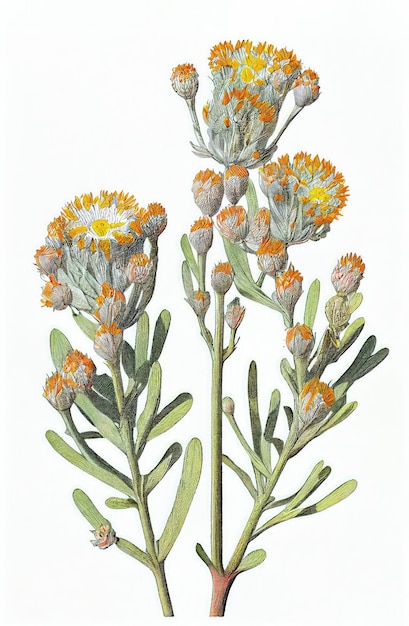 Helichrysum Everlasting Immortelle Strawflower Planta medicinal Resumen Generativo AI Ilustración