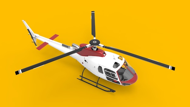 Helicóptero civil Redwhite en una ilustración 3d de fondo uniforme amarillo