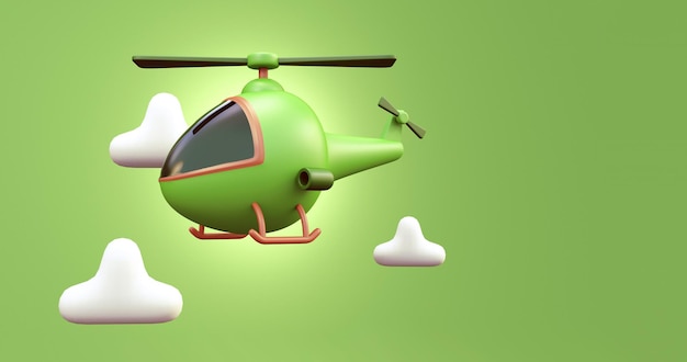 Helicóptero de brinquedo em fundo verde renderização 3D