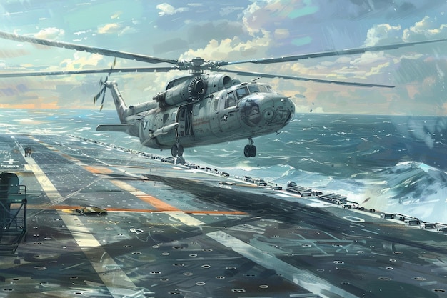 un helicóptero está volando sobre un barco en el océano