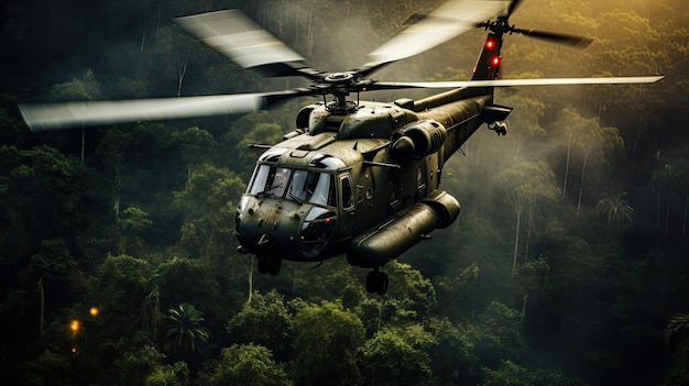 Helicóptero militar CH53D Sea Stallion en acción en la selva