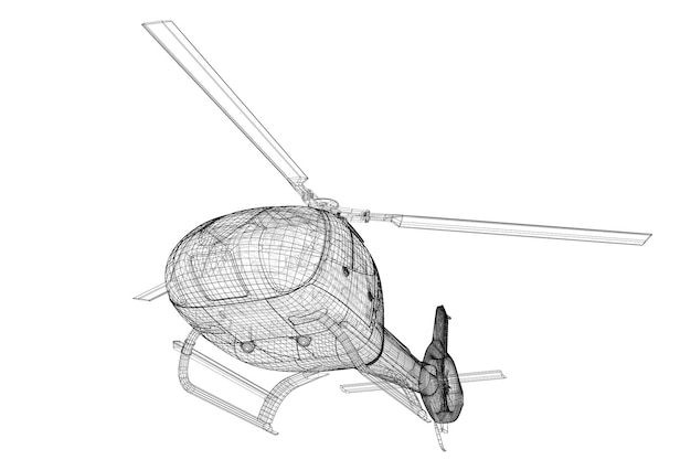 Helicóptero, modelo 3D, estructura de la carrocería, modelo de alambre