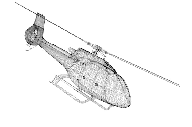 Helicóptero, modelo 3D, estructura de la carrocería, modelo de alambre