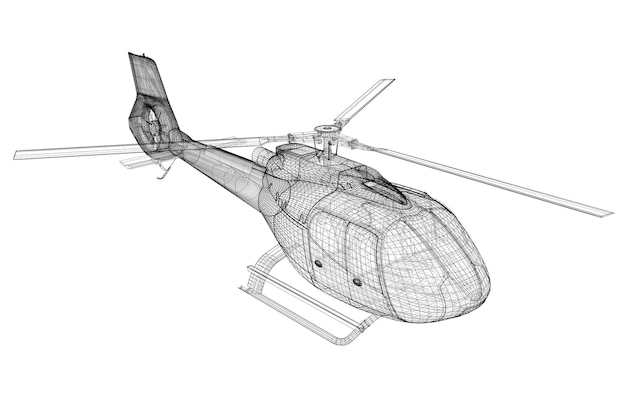 Helicóptero, modelo 3D, estructura de la carrocería, modelo de alambre