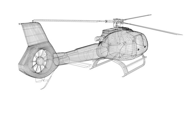 Helicóptero, modelo 3D, estructura de la carrocería, modelo de alambre