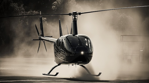 Un helicóptero con una nube de humo detrás