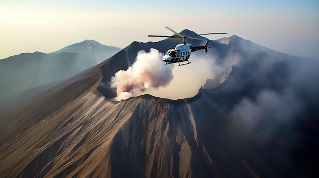 Helicóptero sobrevolando el volcán Bromo Java Indonesia IA generativa