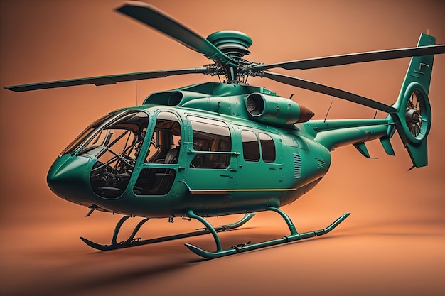 Helicóptero verde sobre um fundo castanho generativo ai