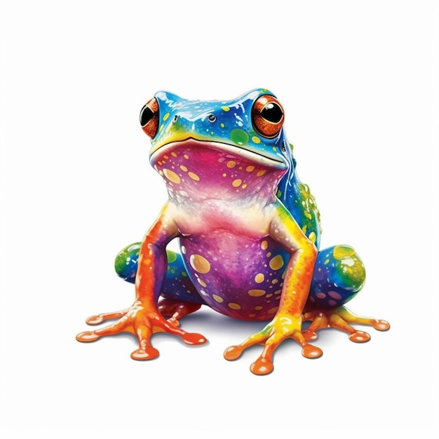 Hell gefärbter Frosch sitzt auf einer weißen Oberfläche mit weißem Hintergrund und generativer KI