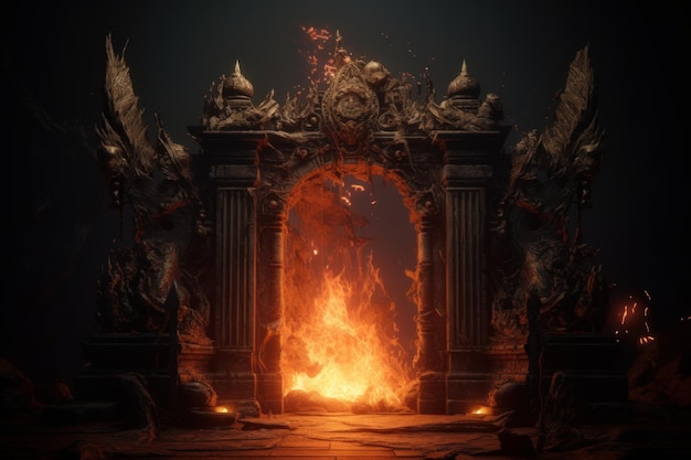 Hell's Gates Dämonischer Eingang durch ein feuriges Portal. Generative KI