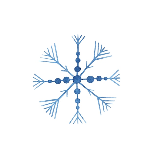Hellblaue Schneeflocke isoliert auf weißem Hintergrund Aquarell handgezeichnete Winterillustration Kunst für Karteneinladung