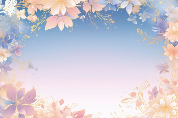 hellblauer Hintergrund mit dezenten lila und goldenen Blumen