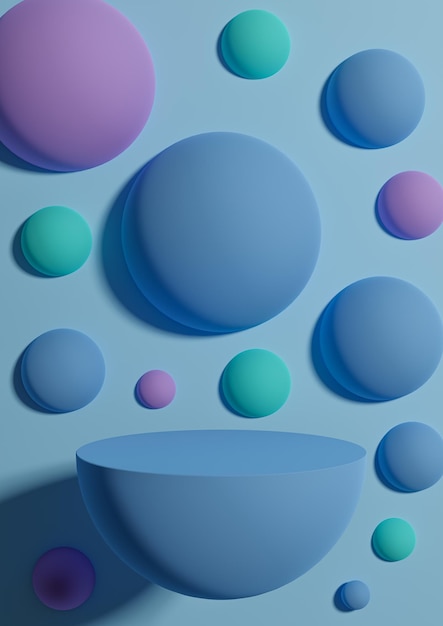Hellblauer minimaler Produktanzeigehintergrund abstrakte bunte Blasen oder Kugeln Podestständer