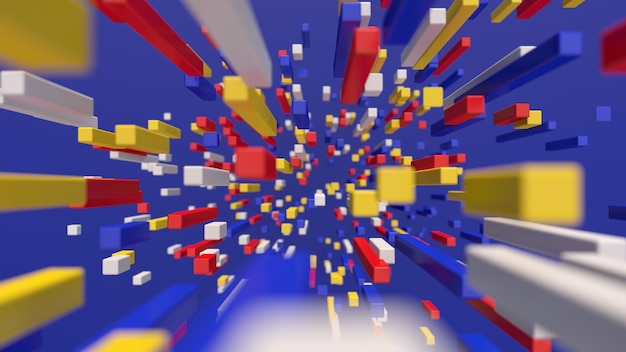 Helle bunte Blöcke fliegen Blauer Hintergrund Abstract Illustration 3d Render