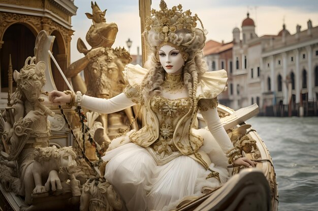 Foto helle figur in maske auf dem karneval in venedig