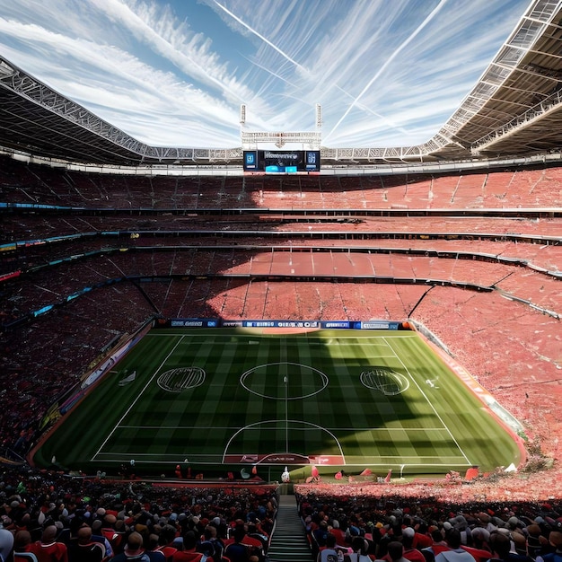 Foto helle flutlichter beleuchten das überfüllte, von ki generierte stadion für fußballmeisterschaftsspiele