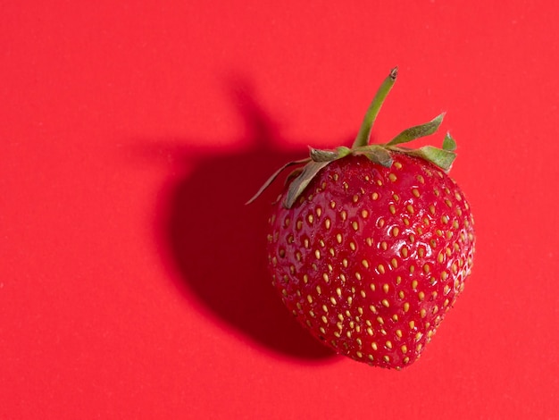 Helle saftige reife Erdbeeren auf einem roten Hintergrund.