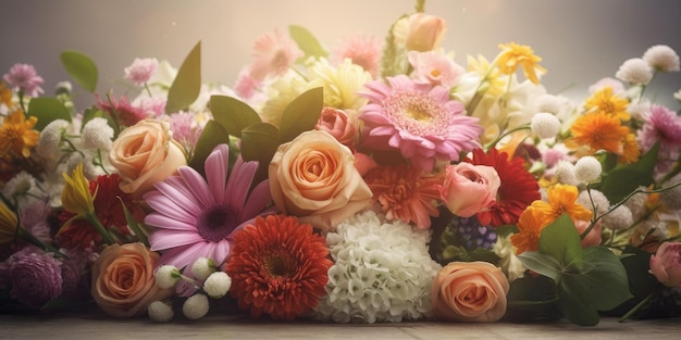 Helle, sortierte Blumen im Frühlingsbanner zum Muttertag