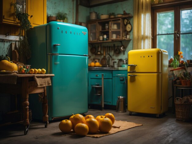 Foto helle und fröhliche küche mit einem retro-inspirierten design
