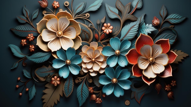 Helle und kreative 3D-Graphik von Blumen, die von KI generiert wurde