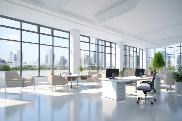 Helle und saubere Büroumgebung abstrakter Hintergrund helles Büro mit Pflanzen und großen Fenstern