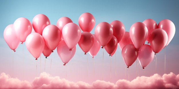 Helle und schöne bunte und rosa Ballons fliegen über den Himmel mit leerem Raum für Text