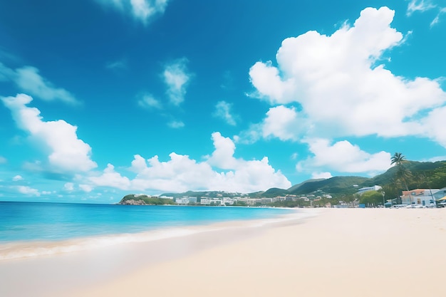 Heller blauer Himmel über einem Strand