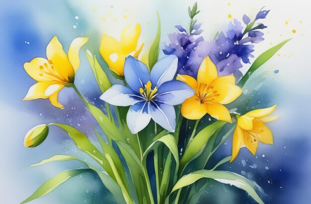 Heller Blumenstrauß des Frühlings, Aquarell, Pastellfarben, KI-generiert