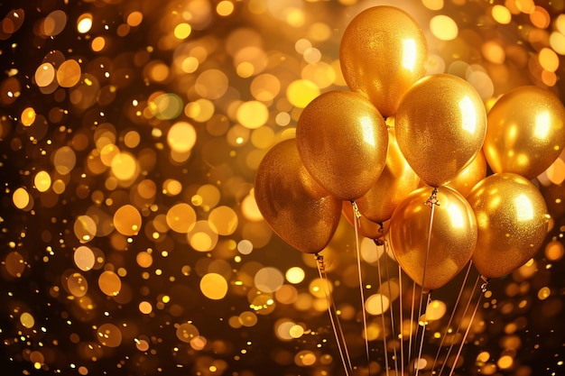 Heller Hintergrund mit goldenen Luftballons zum Geburtstag