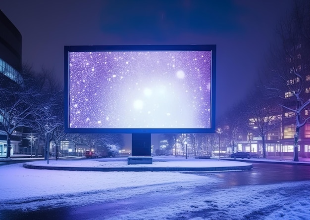 Heller Plakatrahmen in der Winternacht Stadtlandschaft offene Leinwand Kreativität und Werbung