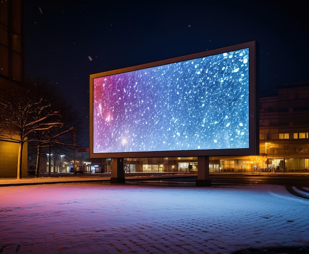 Heller Plakatrahmen in der Winternacht Stadtlandschaft offene Leinwand Kreativität und Werbung