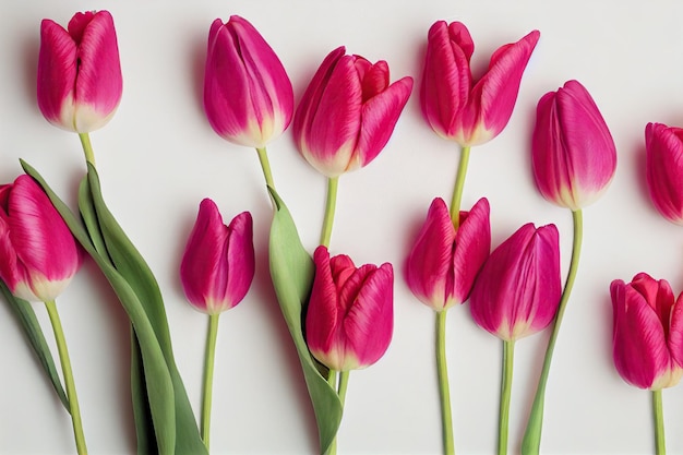 Heller purpurroter Tulpenblumenstrauß auf hellgrauem Hintergrund