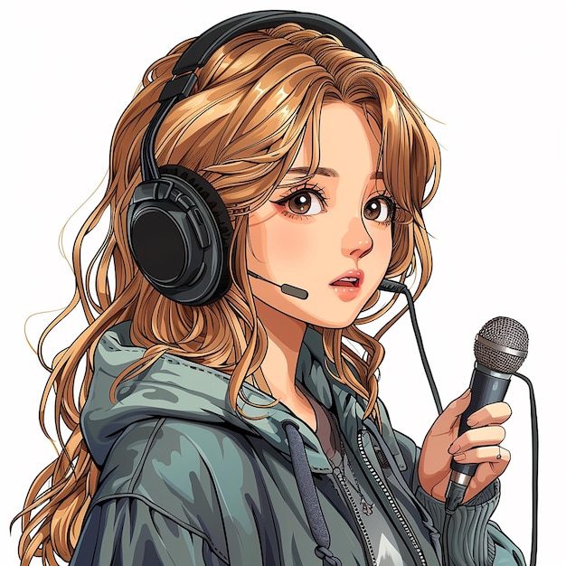 Helles Cartoon-Kawaii-Bild eines Call-Center-Spezialisten-Mädchens