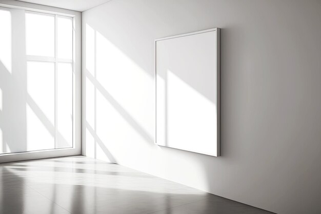 Foto helles interieur in leerem raum ohne möbel mit großem weißen rahmen an der wand im büro