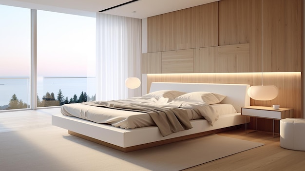 helles Licht Moderne minimalistische Schlafzimmer-Interieur