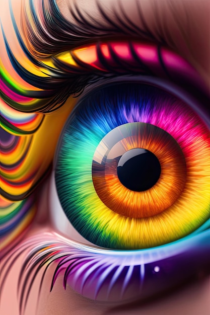 Helles menschliches Auge mit Regenbogenfarben